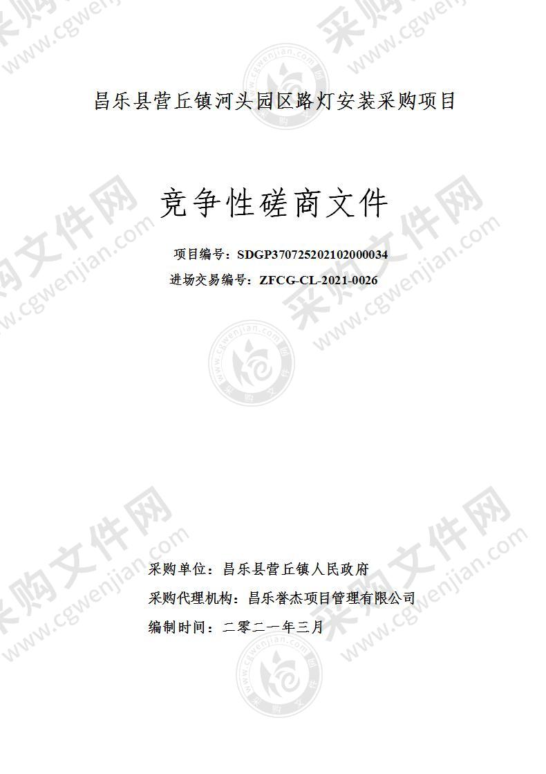 昌乐县营丘镇河头园区路灯安装采购项目